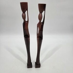 Vintage Mid Century Hand Carved Wooden Female Figure Candle Holder African 17"
